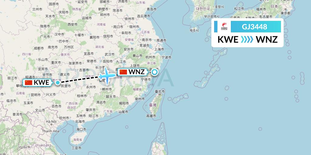 GJ3448 Loong Airlines Flight Map: Guiyang to Wenzhou