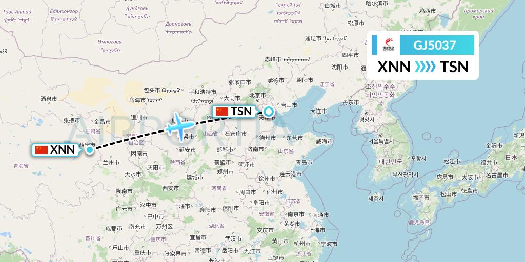 GJ5037 Loong Airlines Flight Map: Xining to Tianjin