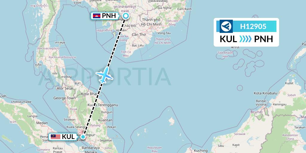 H12905 Hahn Air Systems Flight Map: Kuala Lumpur to Phnom Penh