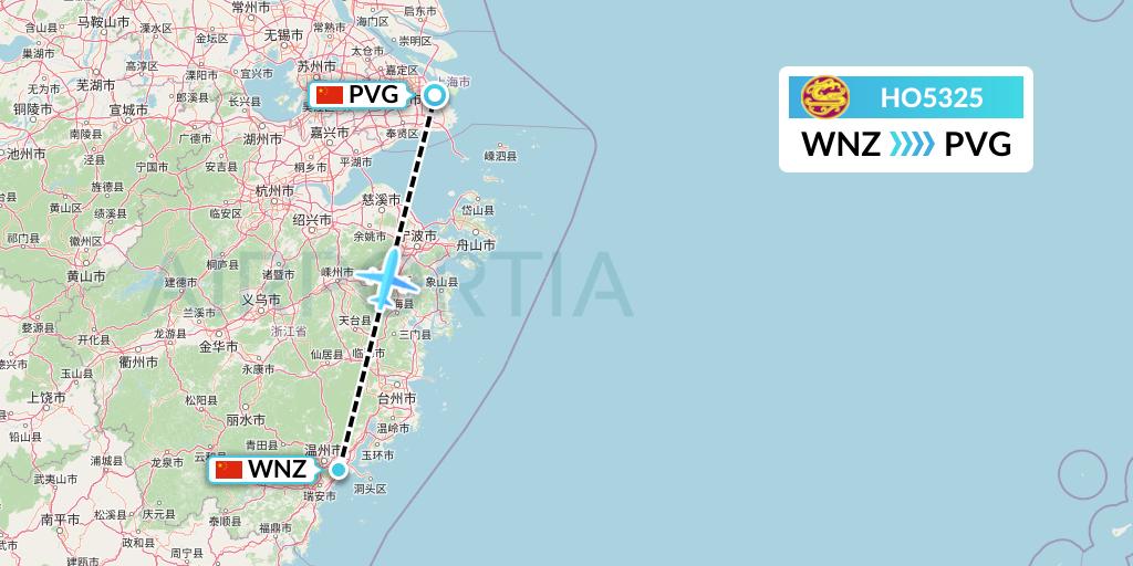 HO5325 Juneyao Airlines Flight Map: Wenzhou to Shanghai