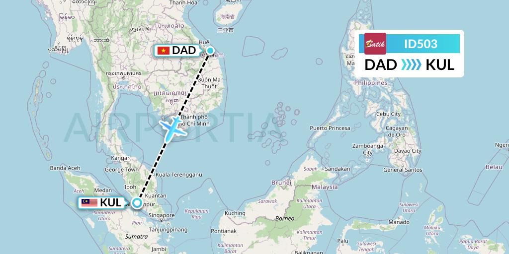 ID503 Batik Air Flight Map: Da Nang to Kuala Lumpur