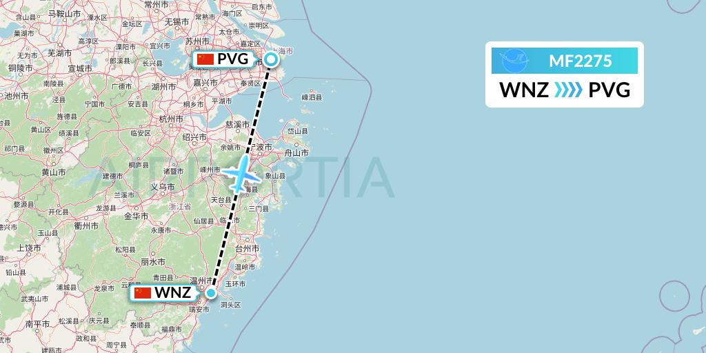 MF2275 Xiamen Airlines Flight Map: Wenzhou to Shanghai