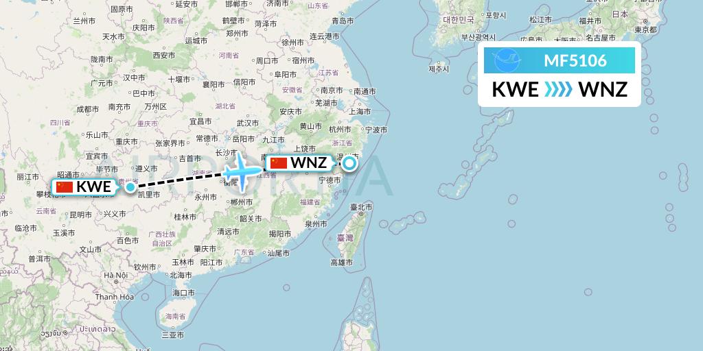 MF5106 Xiamen Airlines Flight Map: Guiyang to Wenzhou