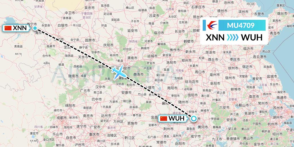 MU4709 China Eastern Airlines Flight Map: Xining to Wuhan