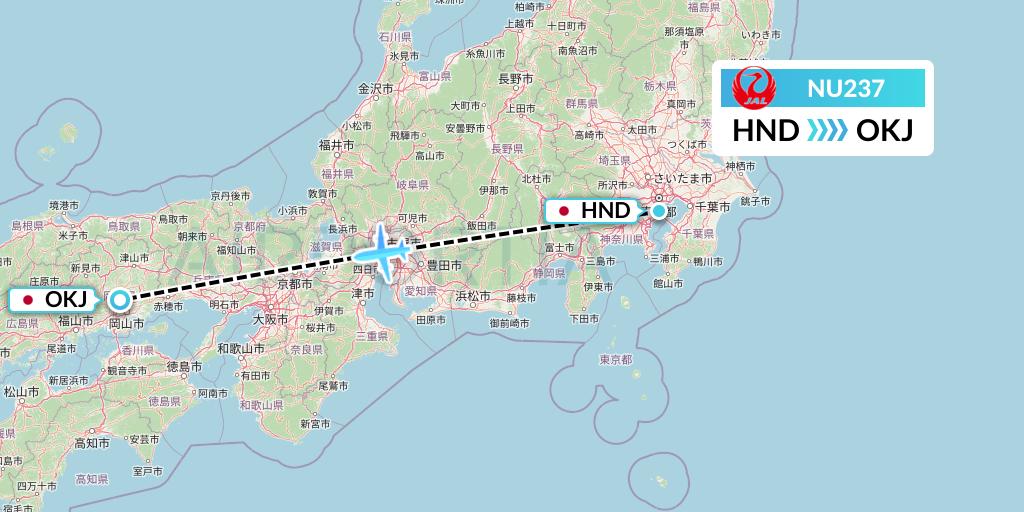 NU237 Japan Transocean Air Flight Map: Tokyo to Okayama