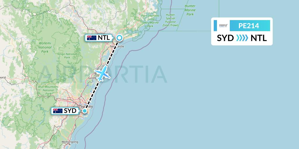 PE214 People's Viennaline Flight Map: Sydney to Newcastle