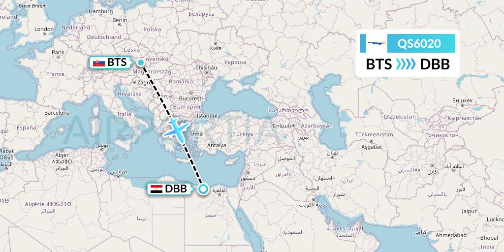 QS6020 Smartwings Flight Map: Bratislava to El Alamein