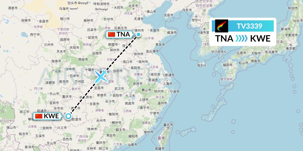 TV3339 Tibet Airlines Flight Map: Jinan to Guiyang