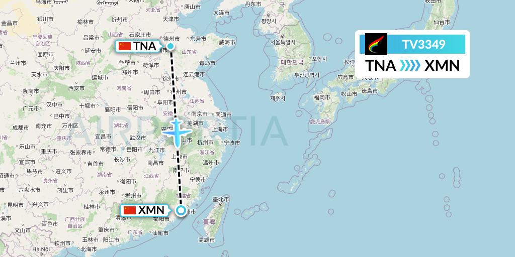 TV3349 Tibet Airlines Flight Map: Jinan to Xiamen