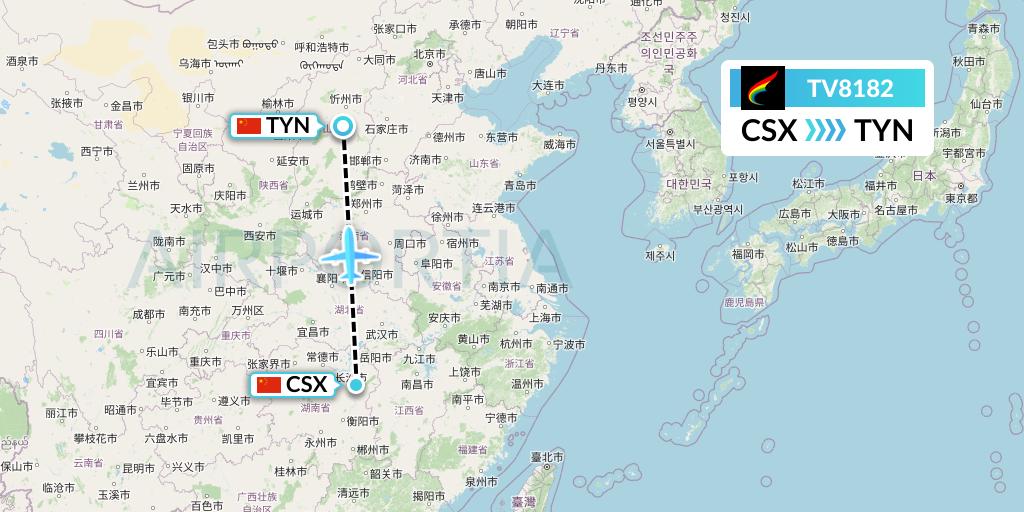 TV8182 Tibet Airlines Flight Map: Changsha to Taiyuan