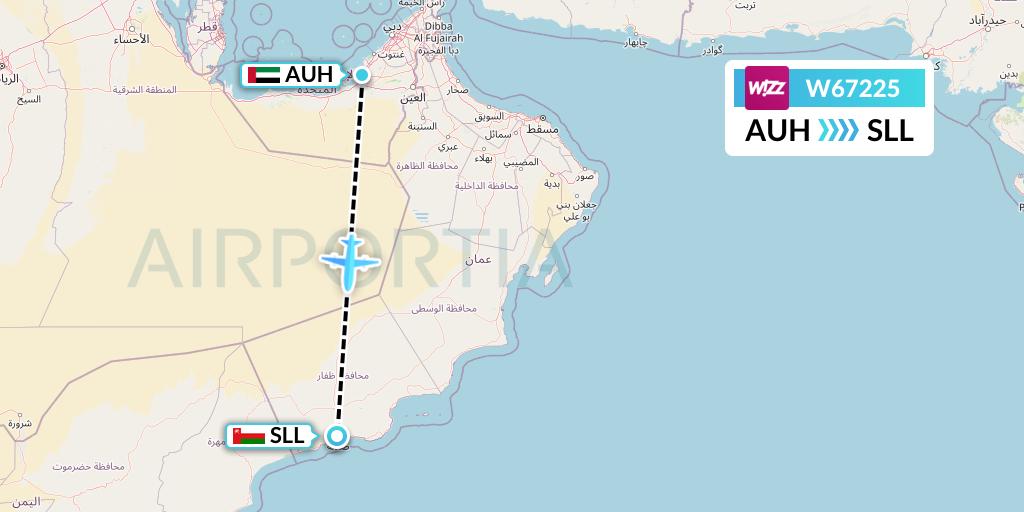 W67225 Wizz Air Flight Map: Abu Dhabi to Salalah
