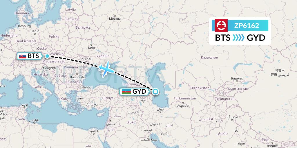 ZP6162 Paranair Flight Map: Bratislava to Baku