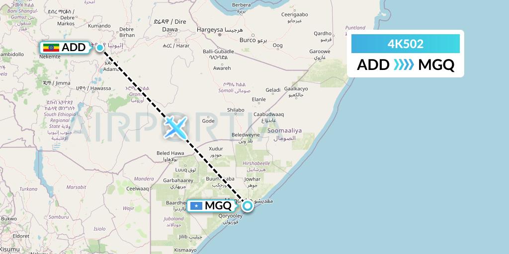4K502 Kenn Borek Air Flight Map: Addis Ababa to Mogadishu