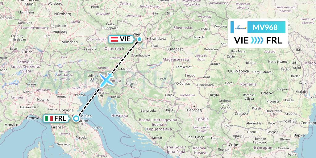 MV968 Aviastar Mandiri Flight Map: Vienna to Forli