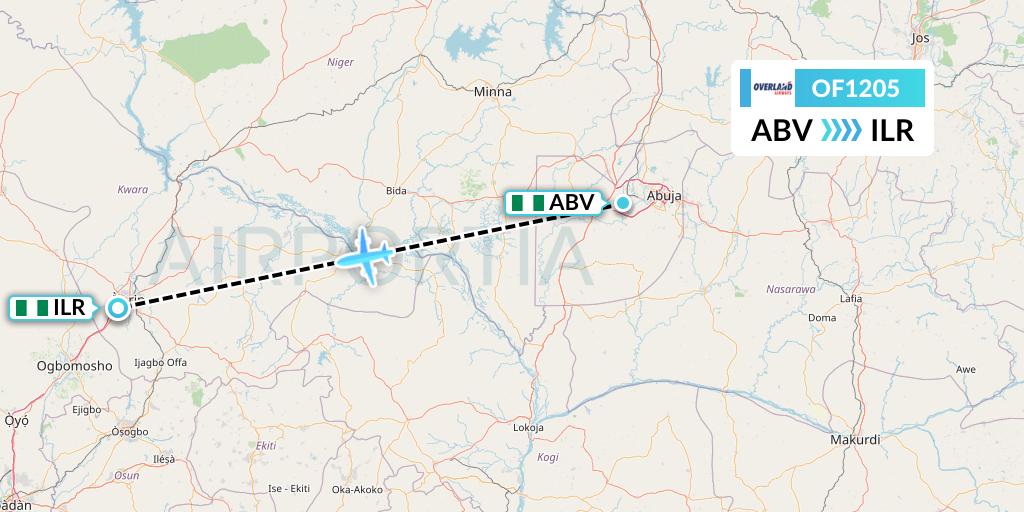 OF1205 Overland Airways Flight Map: Abuja to Ilorin