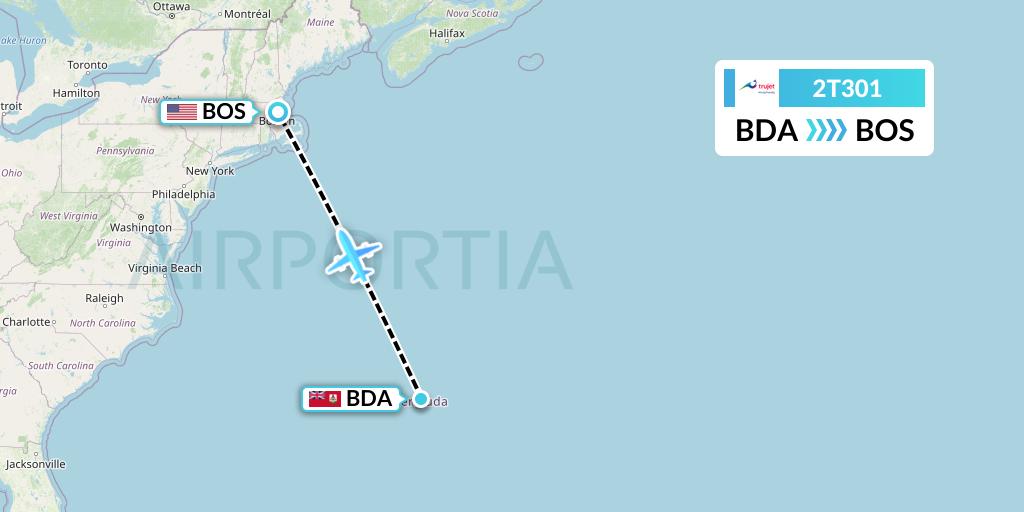 2T301 Trujet Flight Map: Bermuda to Boston