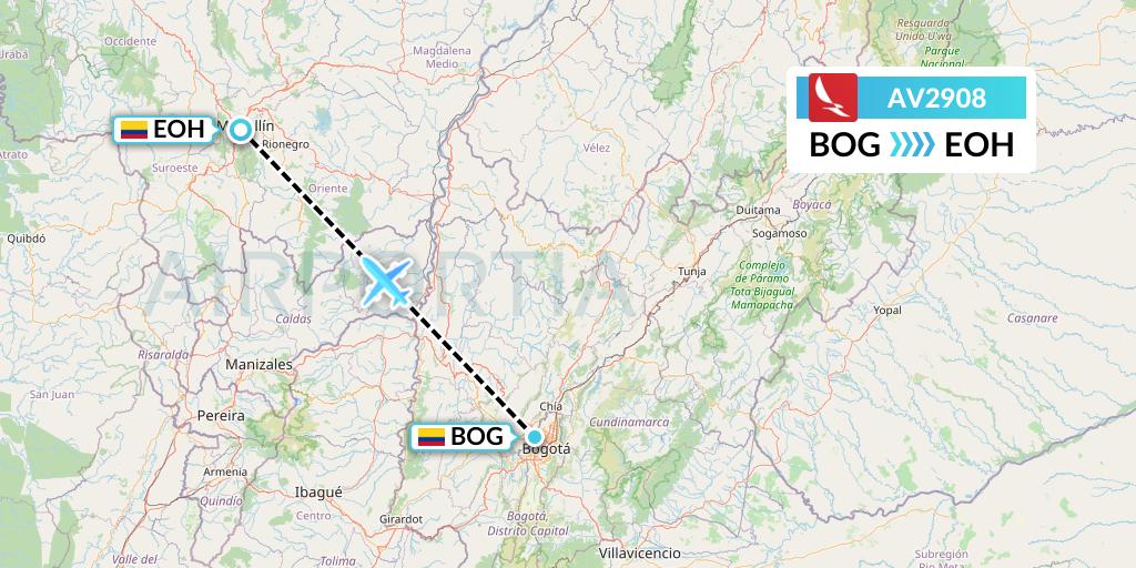 AV2908 Avianca Flight Map: Bogota to Medellin