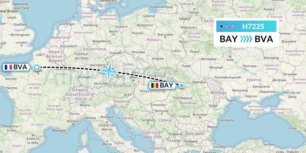 H7225 Eagle Air Flight Map: Baia Mare to Paris