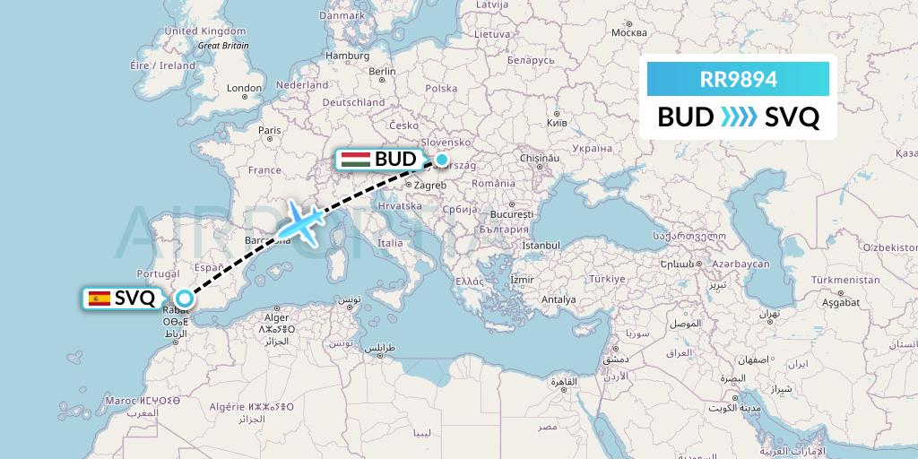 RR9894 Royal Air Force Flight Map: Budapest to Seville