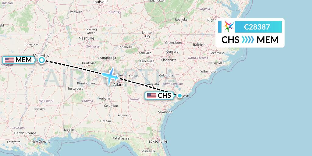 C28387 Ceiba Intercontinental Flight Map: Charleston to Memphis