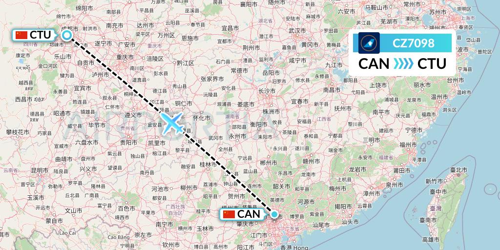 CZ7098 China Southern Airlines Flight Map: Guangzhou to Chengdu