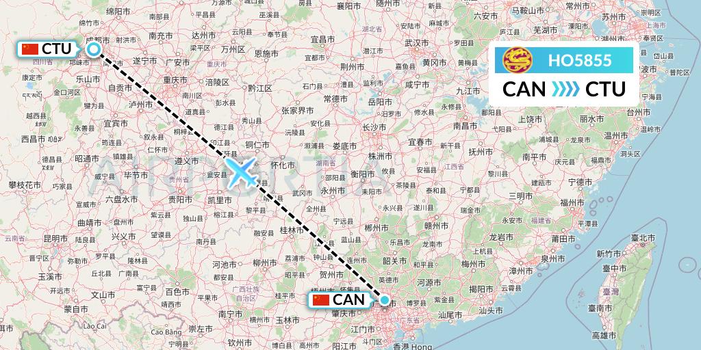 HO5855 Juneyao Airlines Flight Map: Guangzhou to Chengdu