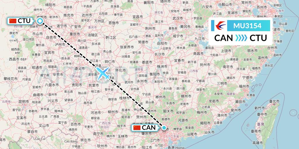 MU3154 China Eastern Airlines Flight Map: Guangzhou to Chengdu