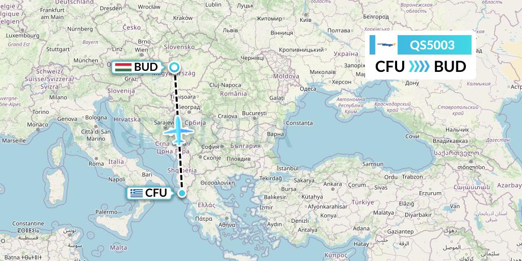 QS5003 Smartwings Flight Map: Corfu to Budapest