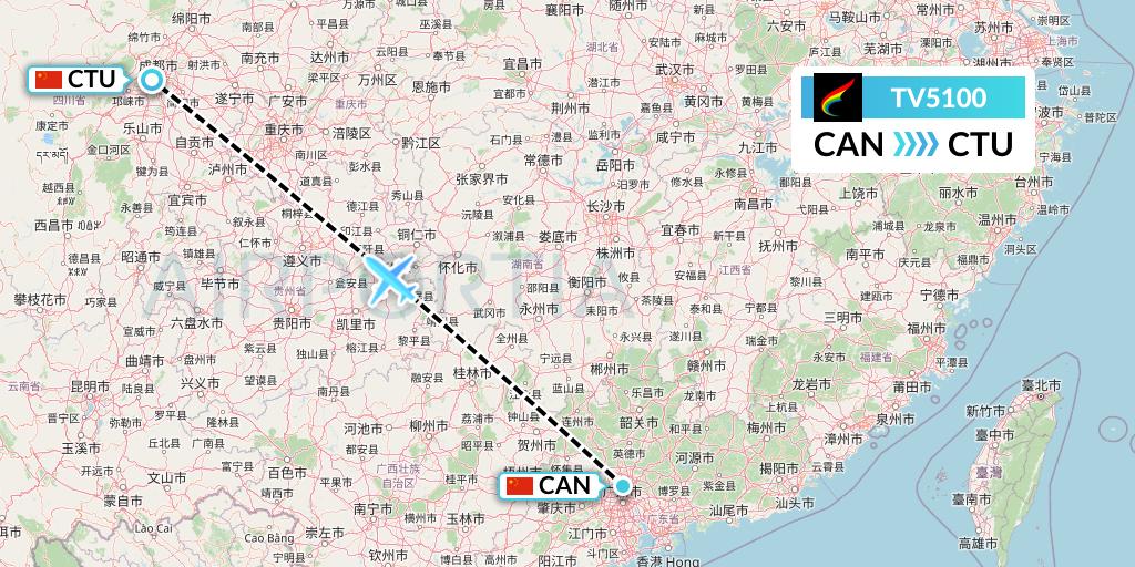 TV5100 Tibet Airlines Flight Map: Guangzhou to Chengdu