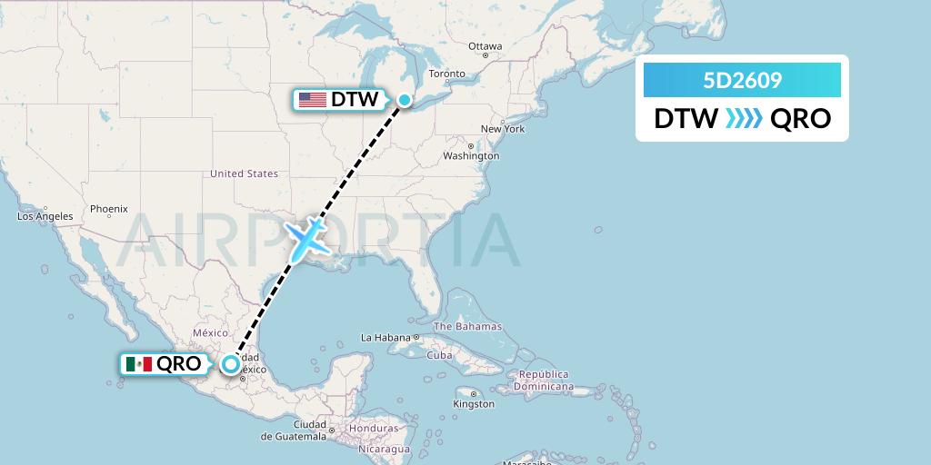 5D2609 Aeromexico Connect Flight Map: Detroit to Queretaro