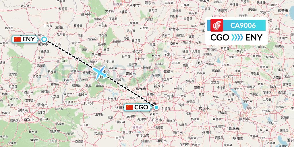 CA9006 Air China Flight Map: Zhengzhou to Yan'an