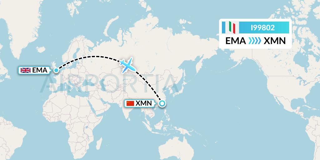 I99802 Air Italy Flight Map: East Midlands to Xiamen