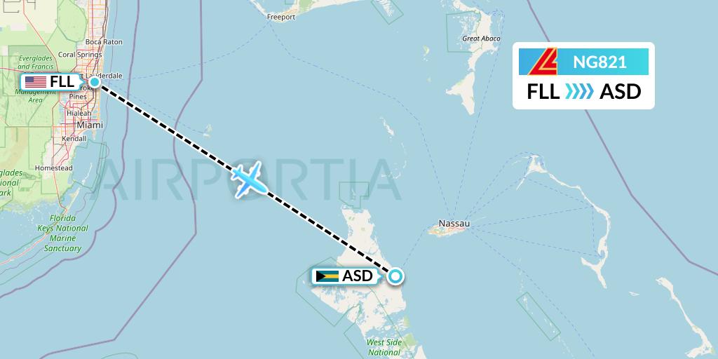 NG821 Aero Contractors Flight Map: Fort Lauderdale to Bahamas