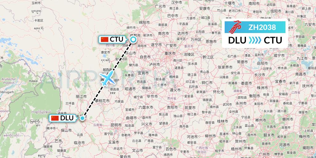 ZH2038 Shenzhen Airlines Flight Map: Dali to Chengdu