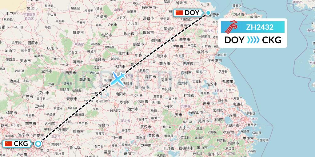 ZH2432 Shenzhen Airlines Flight Map: Dongying to Chongqing
