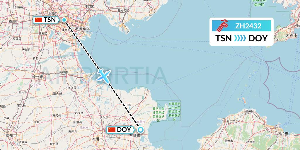 ZH2432 Shenzhen Airlines Flight Map: Tianjin to Dongying