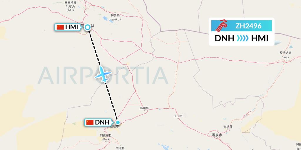 ZH2496 Shenzhen Airlines Flight Map: Dunhuang to Hami City