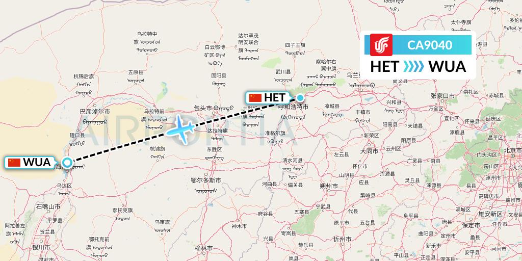 CA9040 Air China Flight Map: Hohhot to Wuhai