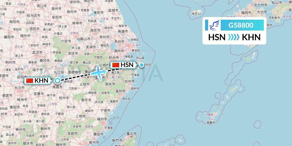 G58800 China Express Airlines Flight Map: Zhoushan to Nanchang