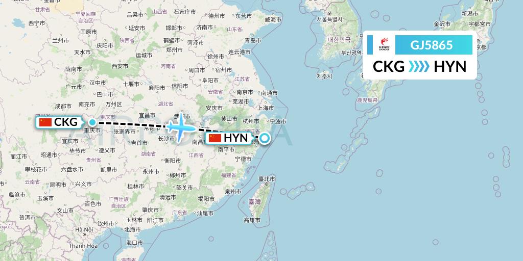 GJ5865 Loong Airlines Flight Map: Chongqing to Huangyan