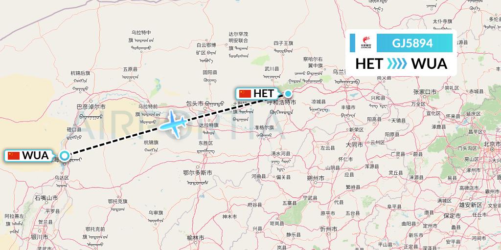 GJ5894 Loong Airlines Flight Map: Hohhot to Wuhai