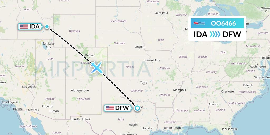 OO6466 SkyWest Airlines Flight Map: Idaho Falls to Dallas
