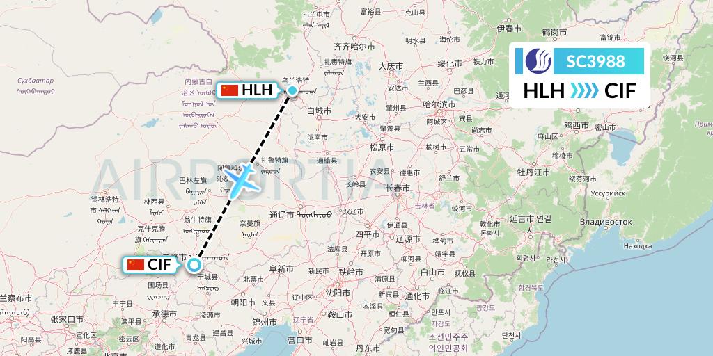 SC3988 Shandong Airlines Flight Map: Ulanhot to Chifeng