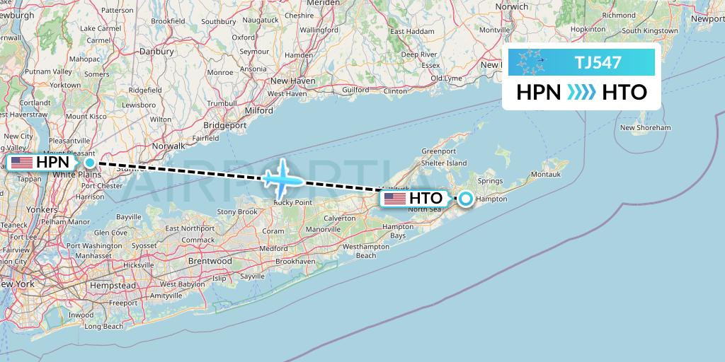 TJ547 Tradewind Aviation Flight Map: White Plains to East Hampton