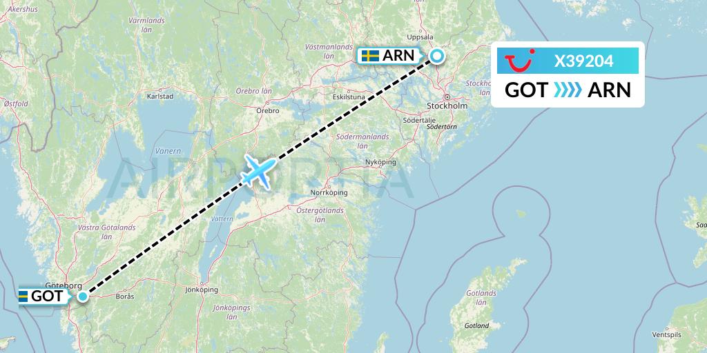 X39204 TUI fly Germany Flight Map: Gothenburg to Stockholm