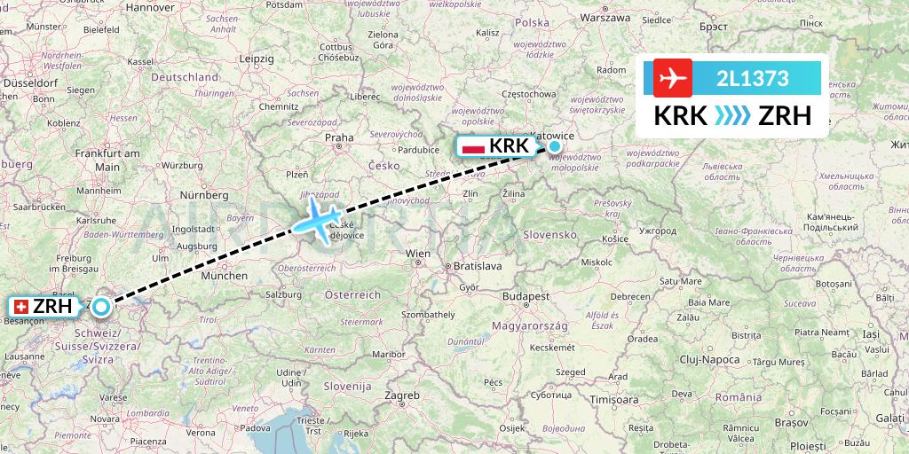 2L1373 Helvetic Airways Flight Map: Krakow to Zurich