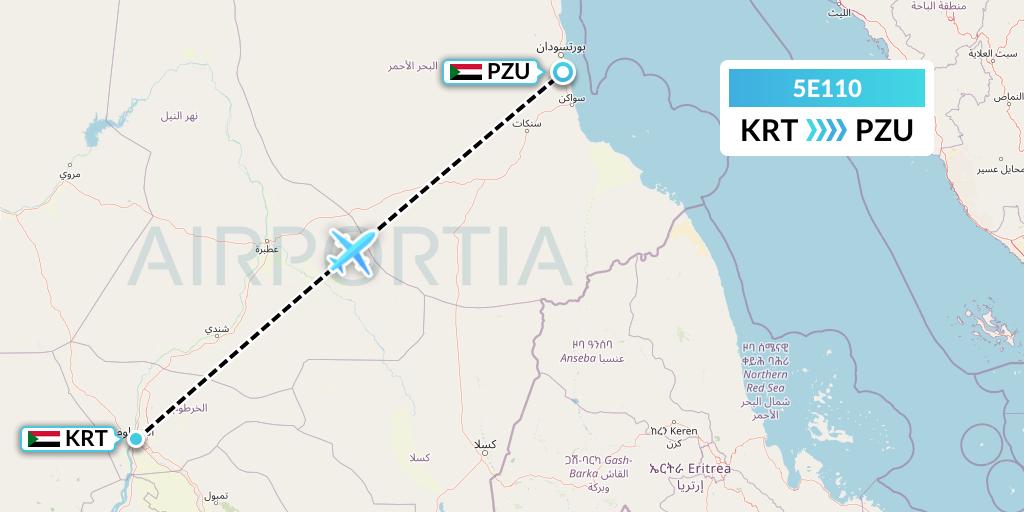5E110 East Coast Flight Services, Inc. Flight Map: Khartoum to Port Sudan