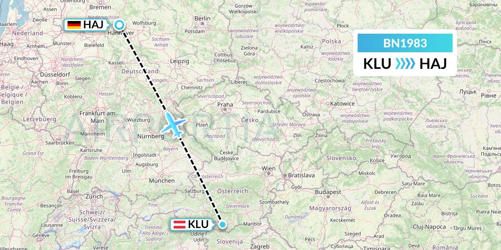 BN1983 Forward Air International Airlines Flight Map: Klagenfurt to Hannover