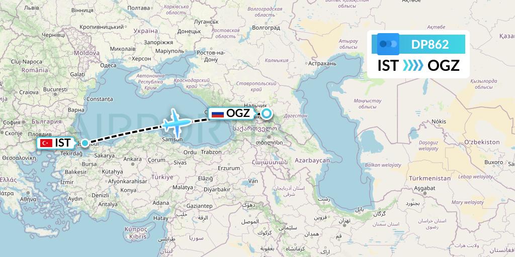 DP862 Pobeda Flight Map: Istanbul to Beslan