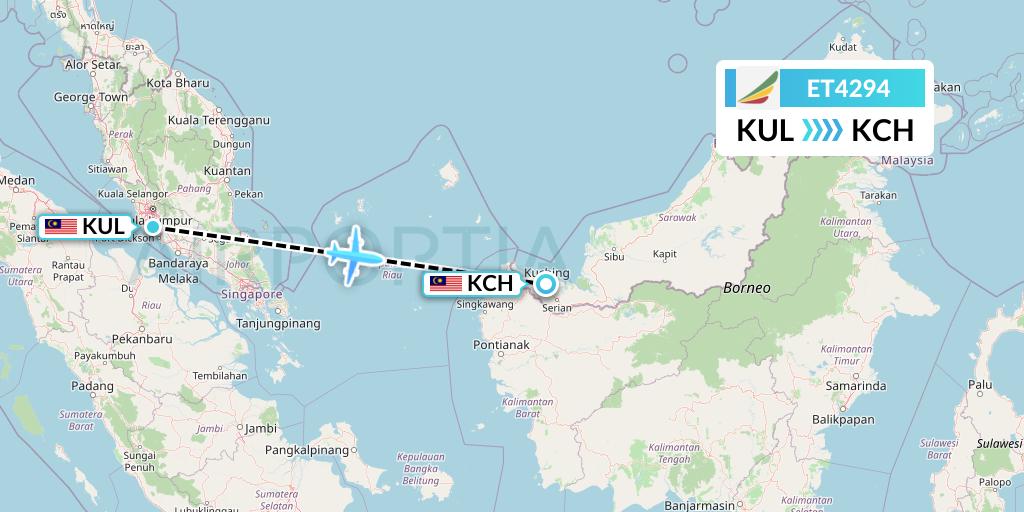ET4294 Ethiopian Airlines Flight Map: Kuala Lumpur to Kuching